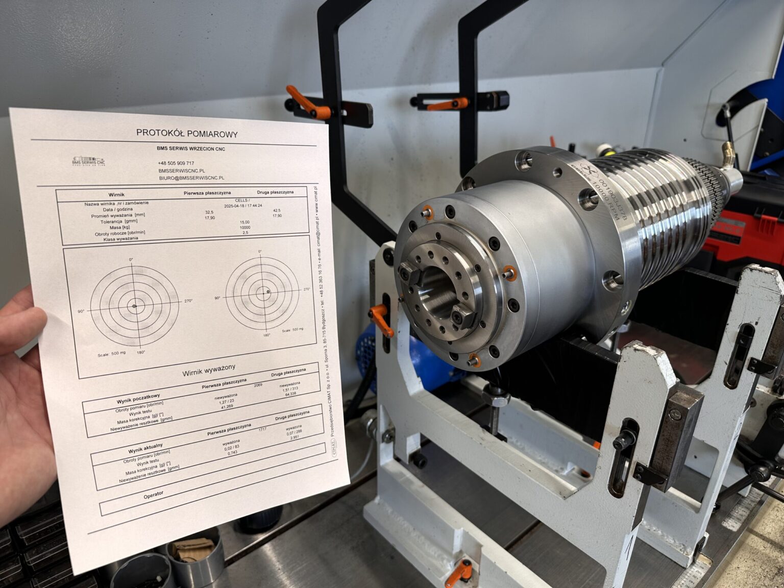 Serwis wrzecion CNC – raport z procesu wyważania